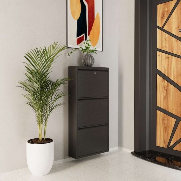 Woody Fashion dulap de pantofi 50x15x103 cm, metal 100% grosime 0.7mm, usi cu deschidere centrala magnetica, fixabil perete, antracit - Verificat A · Re-Bloom - Img 5