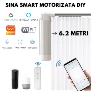 Set complet sina draperii inteligente smart DIY 1.2→6.2m Silent Track, sina motorizata, draperii electrice, motor inteligent smart WiFi, draperie electrica, control din app mobila Tuya, control telecomanda RF, SD6.2-DIY - Img 1