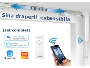 Set complet sina draperii inteligente smart extensibila 1.8-3m Silent Track, draperii electrice, motor inteligent smart MP82 WiFi, draperie electrica, control din app mobila Tuya, control telecomanda BT, RAEX18-3 - Img 2
