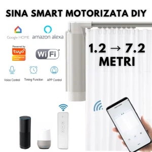 Kit complet sina draperii perdele inteligente smart DIY 1.2→7.2m Silent Track, sina motorizata, draperii electrice, motor inteligent smart WiFi, draperie electrica, control din app mobila Tuya, control telecomanda RF