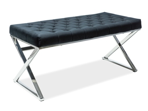 BANCHETA ONYX, 100 CM, NEGRU/CROM, TAPITERIE DIN CATIFEA SI CADRU DIN METAL, STIL MODERN
