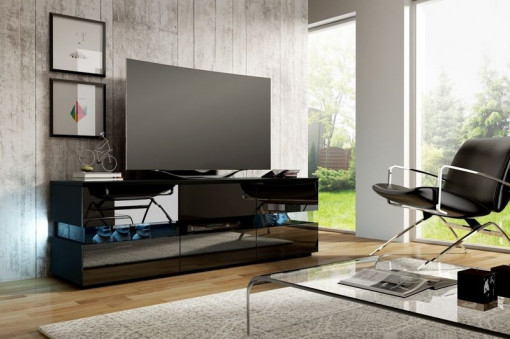COMODA NEAGRA CU LED SI TELECOMADA MORGAN - DESIGN MODERN