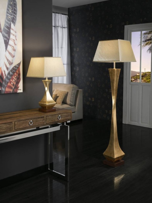LAMPADAR DECO, 172 CM, AURIU/ECRU, DIN METAL, LEMN SI PANZA, STIL MODERN