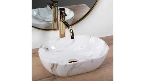 LAVOAR REA AMELIA MINI, AIAX SHINY, EFECT DE MARMURA ALBA, 38 CM, DIN CERAMICA, CALITATE SUPERIOARA