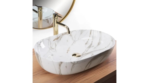 LAVOAR REA CLEO, SHINY AIAX, 60,5 CM, EFECT DE MARMURA ALBA, DIN CERAMICA, CALITATE SUPERIOARA