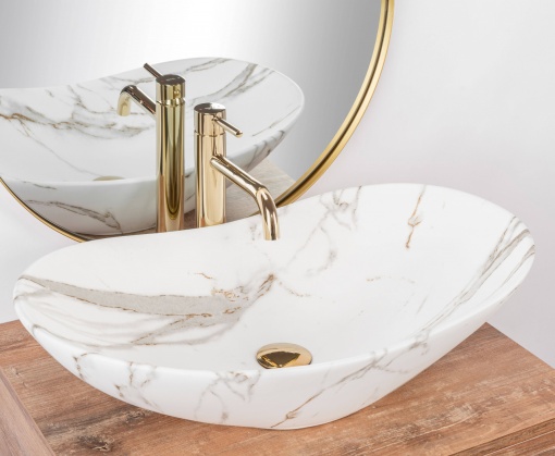 LAVOAR REA ROYAL, LAVA, 60,5 CM, EFECT DE MARMURA ALBA, DIN CERAMICA, CALITATE SUPERIOARA