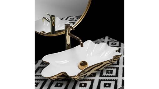 LAVOAR REA SEA+DOP CLICK-CLACK, ALB/AURIU, 62 CM, DIN CERAMICA, CALITATE SUPERIOARA