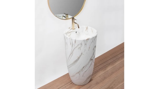 LAVOAR REA STATIV ANYA, LAVA MAT, 84 CM, EFECT DE MARMURA ALBA MATA, DIN CERAMICA, CALITATE SUPERIOARA