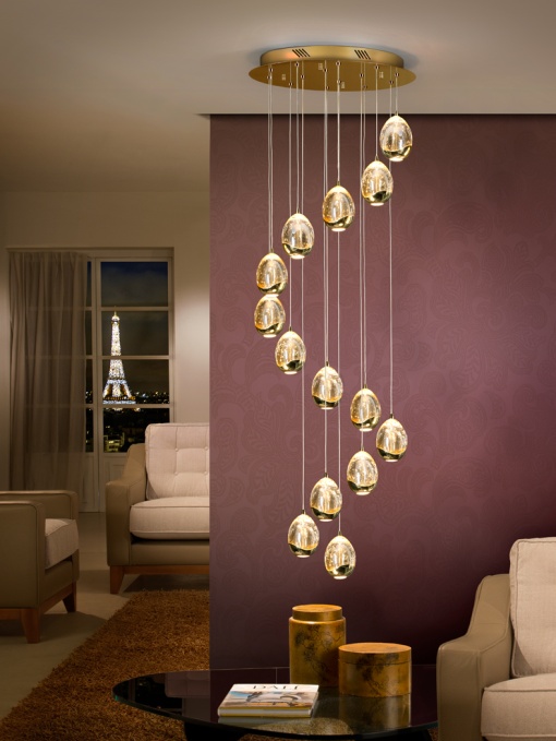 LUSTRA/PLAFONIERA ROCIO, CONTROL BLUETOOTH, 50 CM, AURIU/TRANSPARENT, DIN METAL SI STICLA, STIL MODERN