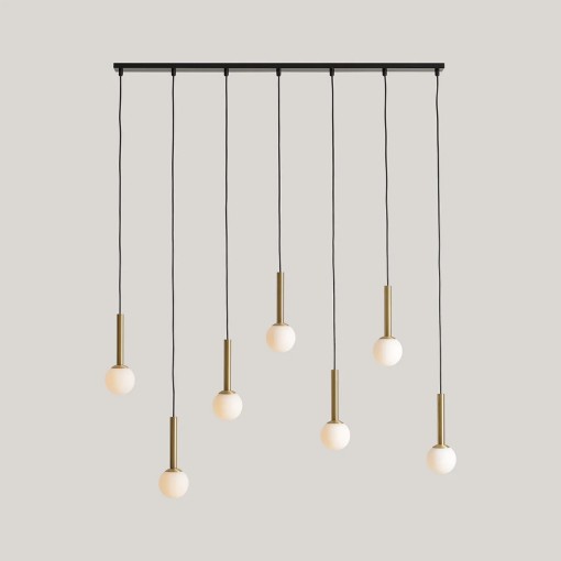 LUSTRA RIU, 7 BRATE, 200 CM, NEGRU/AURIU/ALB, DIN STICLA SI METAL, STIL MODERN