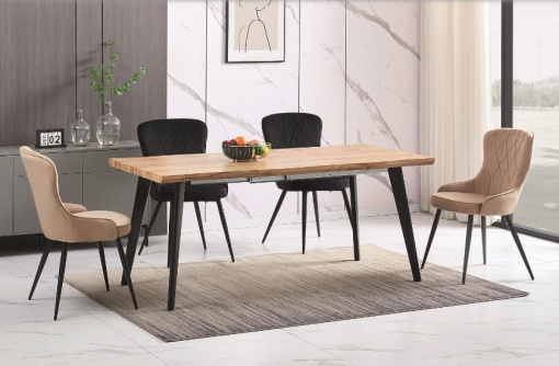 MASA DINING EXTENSIBILA FRESNO, 150/210 CM, STEJAR/NEGRU, BLAT DIN MDF, FURNIR SI PICIOARE DIN METAL, STIL MODERN