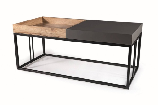 MASUTA DE CAFEA LUNARIA, 110 CM, STEJAR ARTISAN/GRI ANTRACIT/NEGRU, BLAT DIN MDF, FURNIR SI CADRU DIN METAL, STIL MODERN