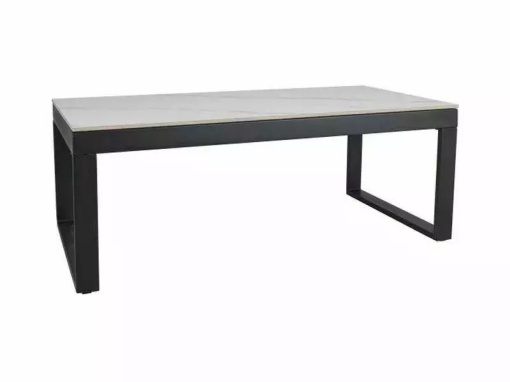 MASUTA DE CAFEA POLARIS, 121 CM, EFECT DE MARMURA ALBA/NEGRU, BLAT DIN CERAMICA SI CADRU DIN METAL, STIL MODERN