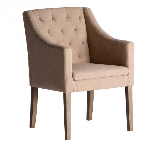 SCAUN DOUBS REF. 20892, BUTONAT, ECRU, STIL MODERN, DIN LEMN MASIV, BUMBAC, IN SI SPUMA, VIC