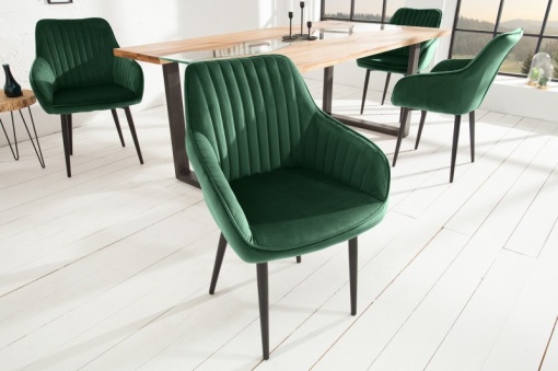 SET 2 SCAUNE, VERDE SMARALD, TURIN, TAPITAT IN CATIFEA VERDE, STIL MODERN