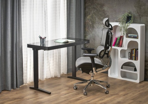 BIROU B52, CU FUNCTIE DE REGLARE A INALTIMII, ECRAN TACTIL SI PORT USB, NEGRU, DIN METAL SI STICLA, STIL MODERN