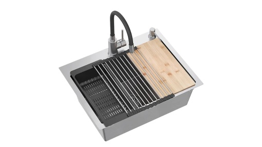 CHIUVETA BUCATARIE REA LUKE 110 WORKSTATION, CU BATERIE INCLUSA, NICHEL PERIAT, DIN INOX, CALITATE SUPERIOARA