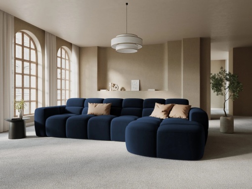 COLTAR LISA, DREAPTA, 5 LOCURI, 310 CM, ALBASTRU ROYAL, TAPITERIE DIN CATIFEA, DESIGN DEOSEBIT