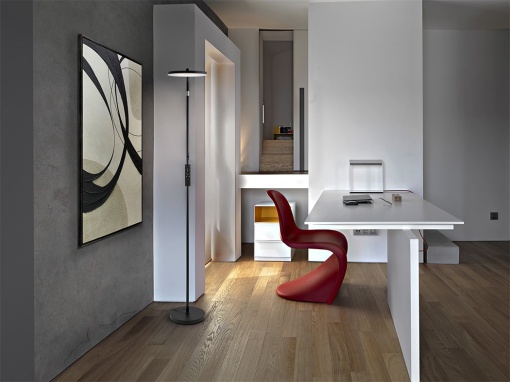 LAMPADAR VOLTA, CU TELECOMANDA 172 CM, NEGRU/OPAL, DIN METAL SI ACRIL, STIL MODERN