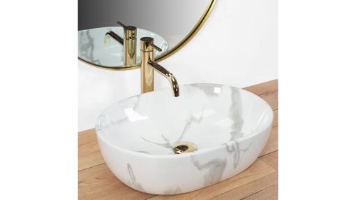 LAVOAR REA AMELIA, MARMO SHINY, EFECT DE MARMURA ALBA, 48 CM, DIN CERAMICA, CALITATE SUPERIOARA