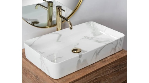 LAVOAR REA DENIS, SHINY MARMO, EFECT DE MARMURA ALBA, 61,5 CM, DIN CERAMICA, CALITATE SUPERIOARA