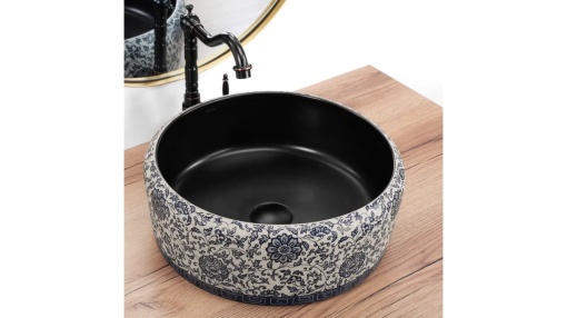 LAVOAR REA FLORISA, 40 CM, MULTICOLOR/NEGRU MAT, DIN CERAMICA, CALITATE SUPERIOARA