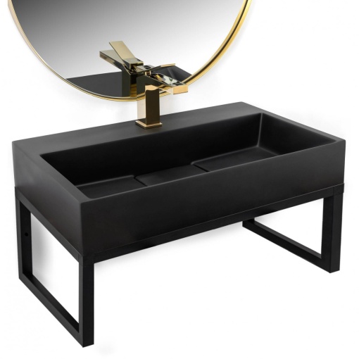 LAVOAR REA GOYA CU SUPORT, NEGRU MAT, 50 CM, DIN CONGLOMERAT, CALITATE SUPERIOARA