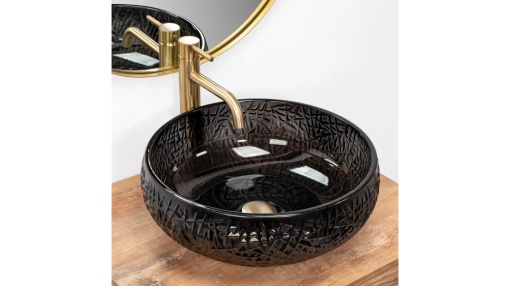 LAVOAR REA ICE, NEGRU, 42 CM, DIN STICLA, CALITATE SUPERIOARA