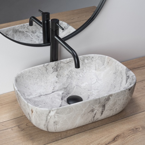 LAVOAR REA LIVIA, STONE, EFECT DE PIATRA GRI, 46,5 CM, DIN CERAMICA, CALITATE SUPERIOARA