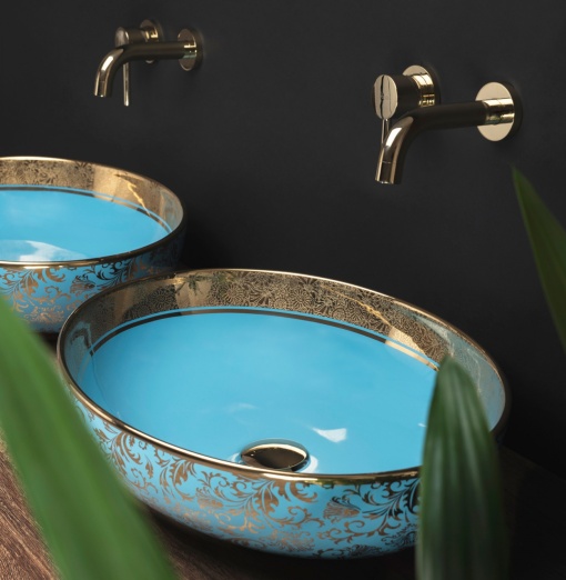 LAVOAR REA MARGOT, ALBASTRU/AURIU, 52 CM, DIN CERAMICA, CALITATE SUPERIOARA