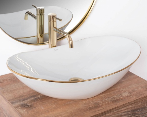 LAVOAR REA ROYAL EDGE, 62,5 CM, ALB/AURIU, DIN CERAMICA, CALITATE SUPERIOARA