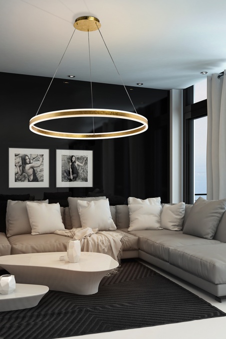 LUSTRA/PLAFONIERA HELIA, 100 CM, AURIU/OPAL, DIN METAL, ALUMINIU SI ACRIL, STIL MODERN