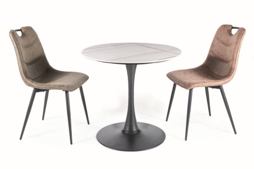 MASA DINING/LIVING ESPERO, 80 CM, EFECT DE MARMURA ALBA/NEGRU, BLAT DIN CERAMICA SI PICIOR DIN METAL, STIL MODERN