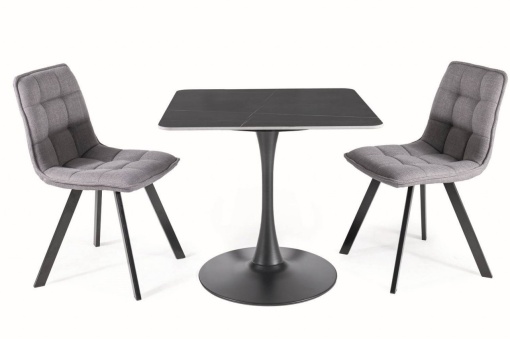 MASA DINING/LIVING ESPERO, 80X80 CM, EFECT DE MARMURA NEAGRA/NEGRU, BLAT DIN CERAMICA SI PICIOR DIN METAL, STIL MODERN