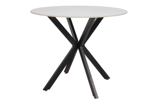 MASA LIVING/DINING TALIA, 90 CM, EFECT DE MARMURA ALBA/NEGRU, BLAT DIN CERAMICA SI PICIOARE DIN METAL, STIL MODERN