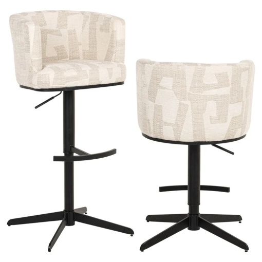 SCAUN DE BAR ROTATIV CHEYENNE BEIGE GRAFIC, S4785, CONFECTIONAT DIN METAL, SPUMA, PLACAJ SI 100% POLIESTER, RICHMOND INTERIORS