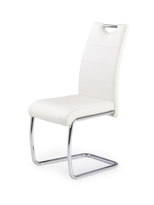 SCAUN DINING K211, ALB/CROM, CU TAPITERIE DIN PIELE ECOLOGICA SI PICIOARE DIN METAL, STIL MODERN