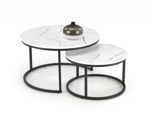 SET 2 MASUTE DE CAFEA JAVA, EFECT DE MARMURA ALBA/NEGRU, DIN MARMURA SI METAL, STIL MODERN, HALMAR