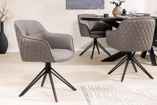 SET 2 SCAUNE ROTATIVE 180 GRADE CU COTIERE, EUPHORIA, DIN PIELE TAUPE SI METAL, ARTIM GROUP SELECTION