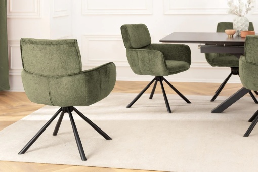 SET 2 SCAUNE ROTATIVE, UNIQUE, 180 GRADE, DIN MATERIAL CHENILLE VERDE SI PICIOARE METAL, ARTIM GROUP SELECTION