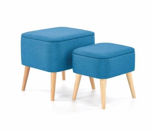 SET 2 TABURETI DIN LEMN MASIV SI TEXTIL ALBASTRU/NATURAL HALMAR