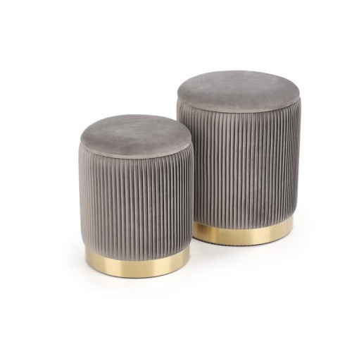 SET 2 TABURETI MONTY, CU SPATIU DE DEPOZITARE, GRI/AURIU, TAPITERIE DIN CATIFEA SI PICIOR DIN METAL, STIL MODERN