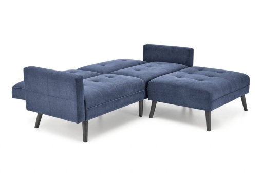 CANAPEA EXTENSIBILA CORNELIUS, CU SUPORT PENTRU PICIOARE, ALBASTRU/NEGRU, TAPITERIE DIN STOFA SI LEMN MASIV, STIL MODERN