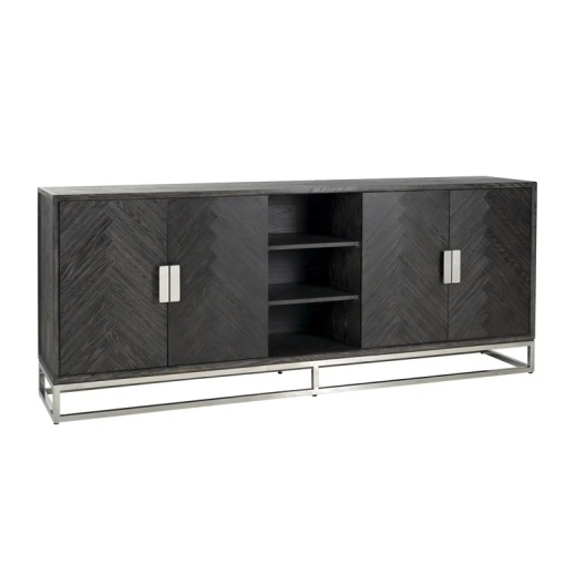 COMODA BLACKBONE CU 4 USI, NEGRU RUSTIC, 7416, CONFECTIONATA DIN FURNIR DE STEJAR SI METAL, RICHMOND INTERIORS