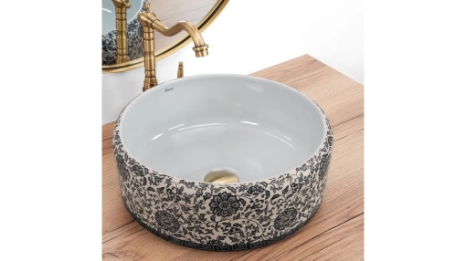 LAVOAR REA FLORISA, 40 CM, ALB/NEGRU, DIN CERAMICA, CALITATE SUPERIOARA