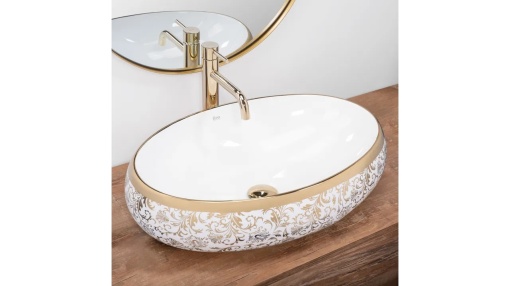 LAVOAR REA MELANIA MERYL, ALB/AURIU, 60 CM, DIN CERAMICA, CALITATE SUPERIOARA