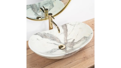 LAVOAR REA ROYAL, SAND, 62,5 CM, EFECT DE MARMURA ALBA, DIN CERAMICA, CALITATE SUPERIOARA - Img 1