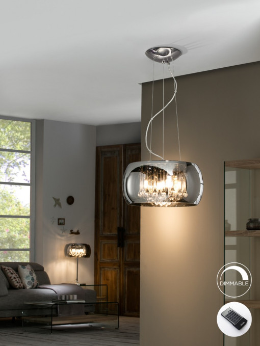 LUSTRA/PLAFONIERA ARGOS, CU TELECOMANDA, 40 CM, CROM/TRANSPARENT, DIN METAL SI STICLA, STIL MODERN