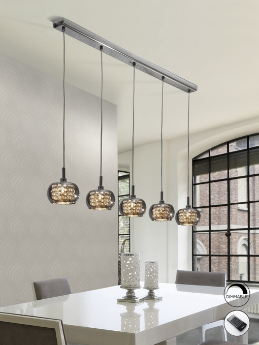 LUSTRA/PLAFONIERA ARIAN, CU TELECOMANDA, 105 CM, CROM/TRANSPARENT, DIN METAL SI STICLA, STIL MODERN