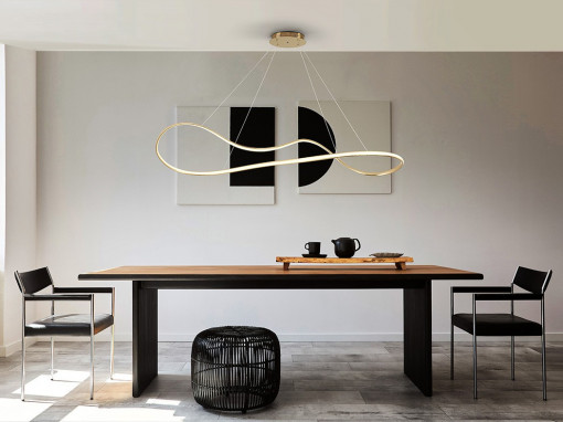 LUSTRA/PLAFONIERA LIA, CU TELECOMANDA, 146 CM, AURIU/OPAL, DIN METAL SI SILICON, STIL MODERN